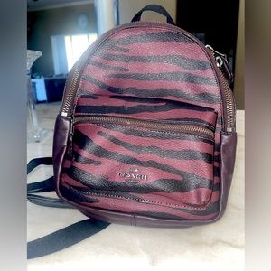 Coach  Charlie Mini Backpack  burgundy Zebra Coated Canvas Leather